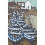 G.P. Gillick, East Sheringham, boats on the foreshore, signed limited edition screenprint, 2/75,