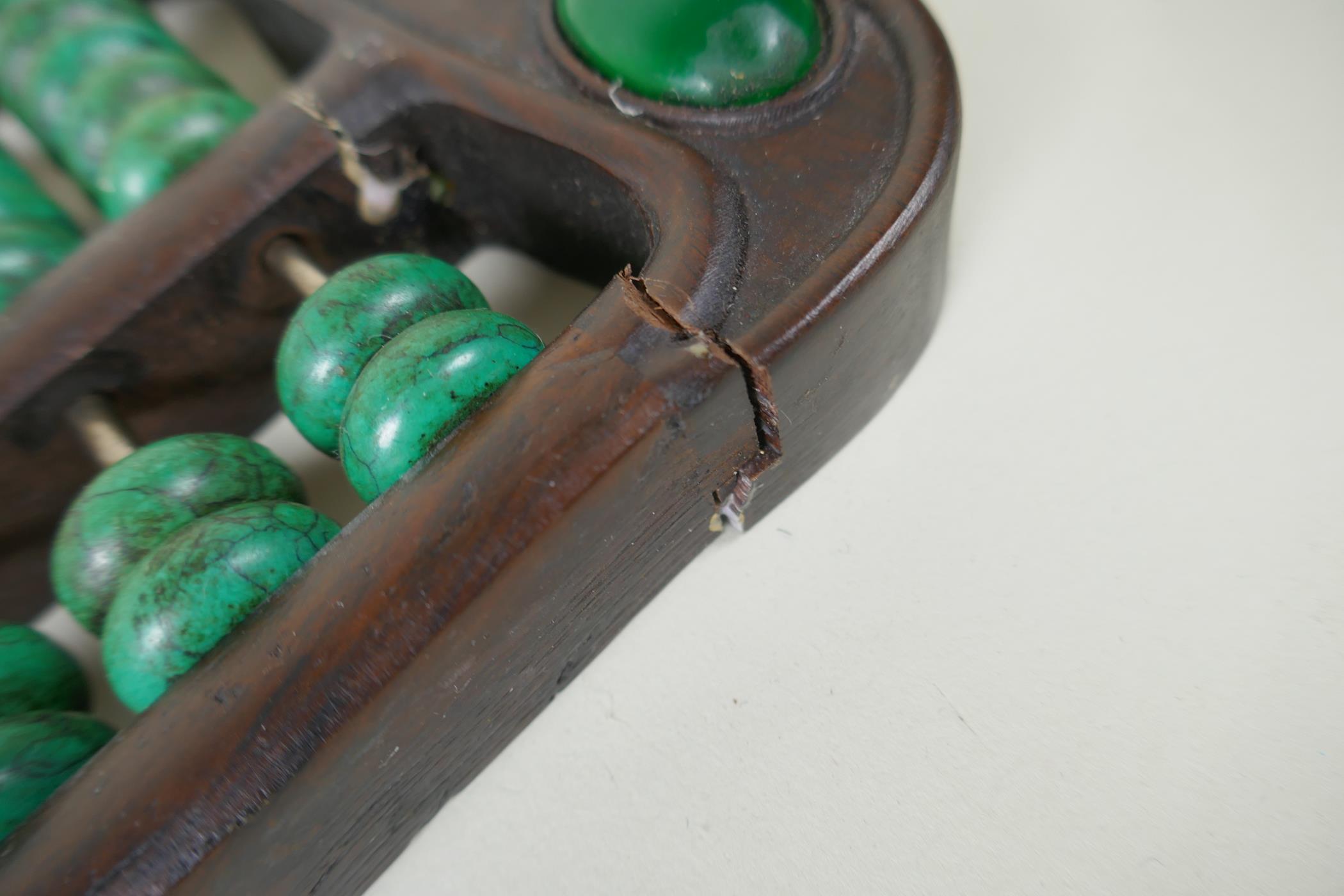 A Chinese hardwood abacus with turquoise beads, 41 x 14cm - Image 4 of 6