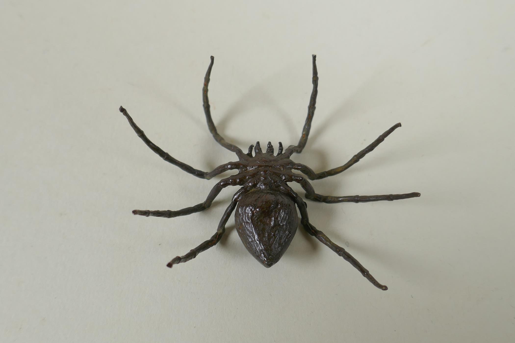 A Japanese style bronze okimono spider, 7cm wide - Image 4 of 4