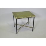 An onyx top occasional table raised on a painted metal base, 39 x 48 x 53cm