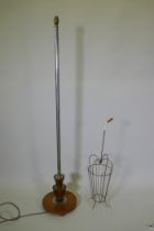 A mid-century umbrella stand and a mid-century walnut and chrome standard lamp, 158cm high