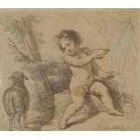 After Guercino, boy with a lamb, coloured engraving, late C19th, 24 x 23cm