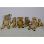 A collection of antique plush teddy bears for repair, largest 67cm long