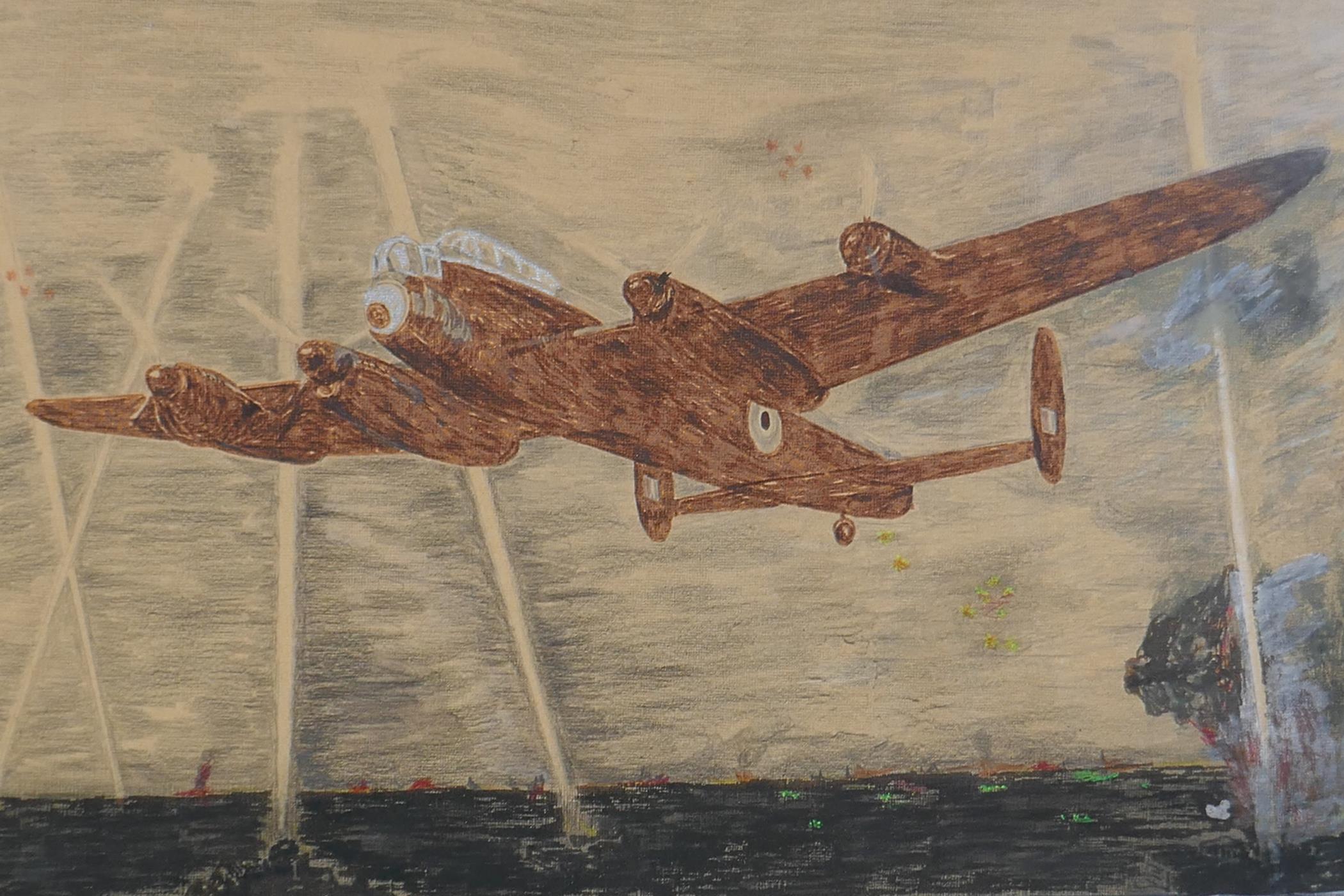 A mixed media artwork of a Lancaster bomber, 50 x 30cm - Image 2 of 2