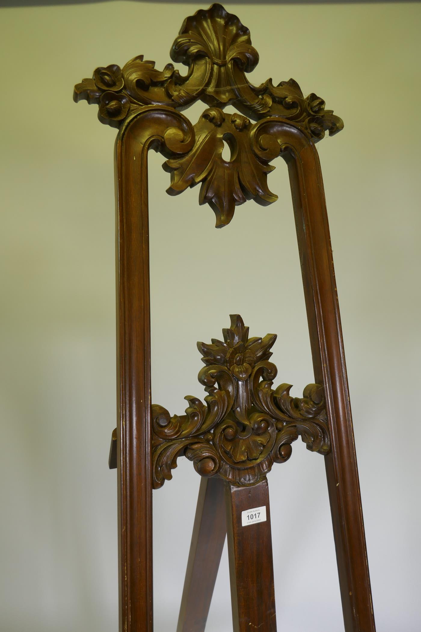 A carved mahogany adjustable easel, 220cm high - Image 2 of 4