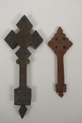 An African carved wood Coptic Cross and another smaller, 31cm