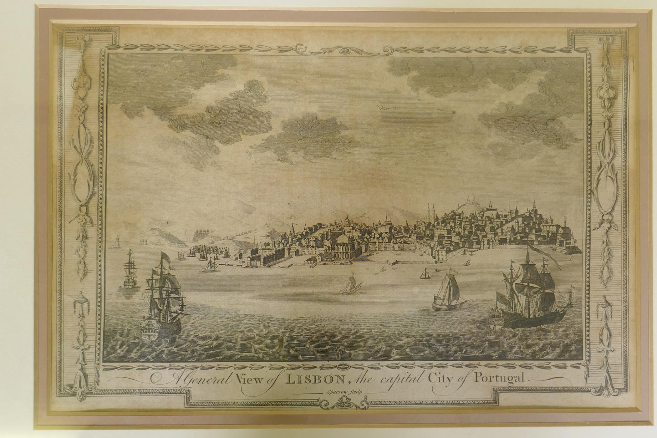 C18th engraving, A General View of Lisbon, the capital of Portugal, engraved by Thomas Sparrow, c. - Image 2 of 6