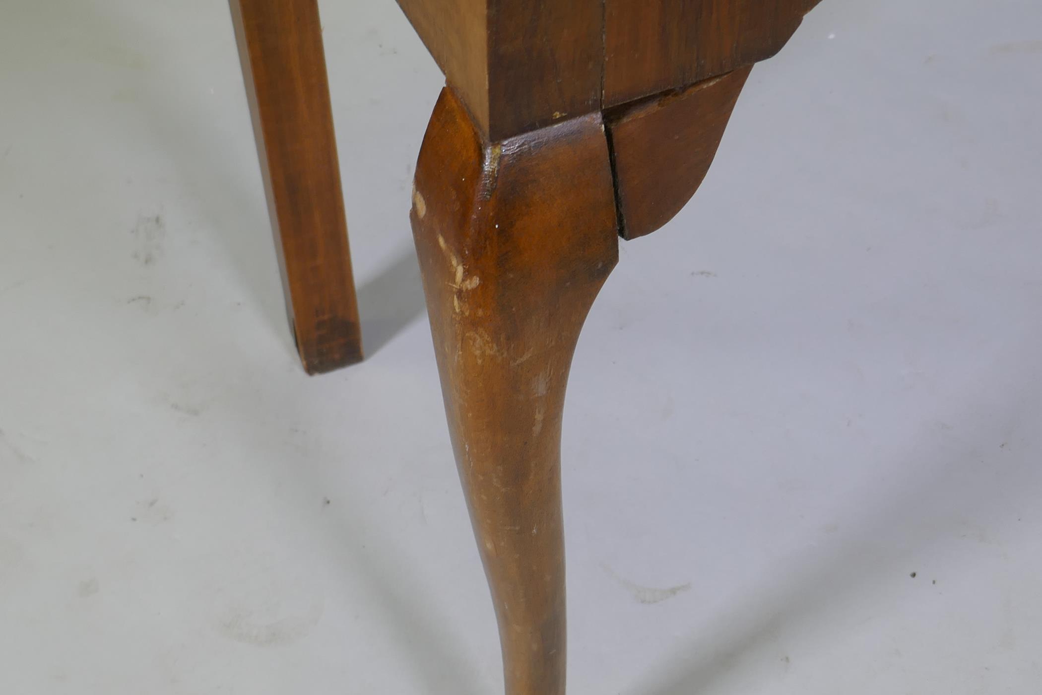 A Georgian style walnut two drawer writing table, with cross banded top, raised on cabriole - Image 4 of 5