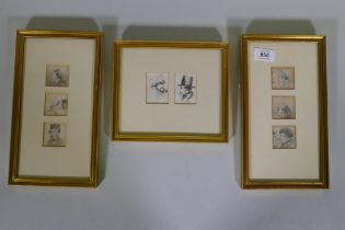 Attributed to Joseph Thors, six pencil character studies, in two frames and two ink studies,