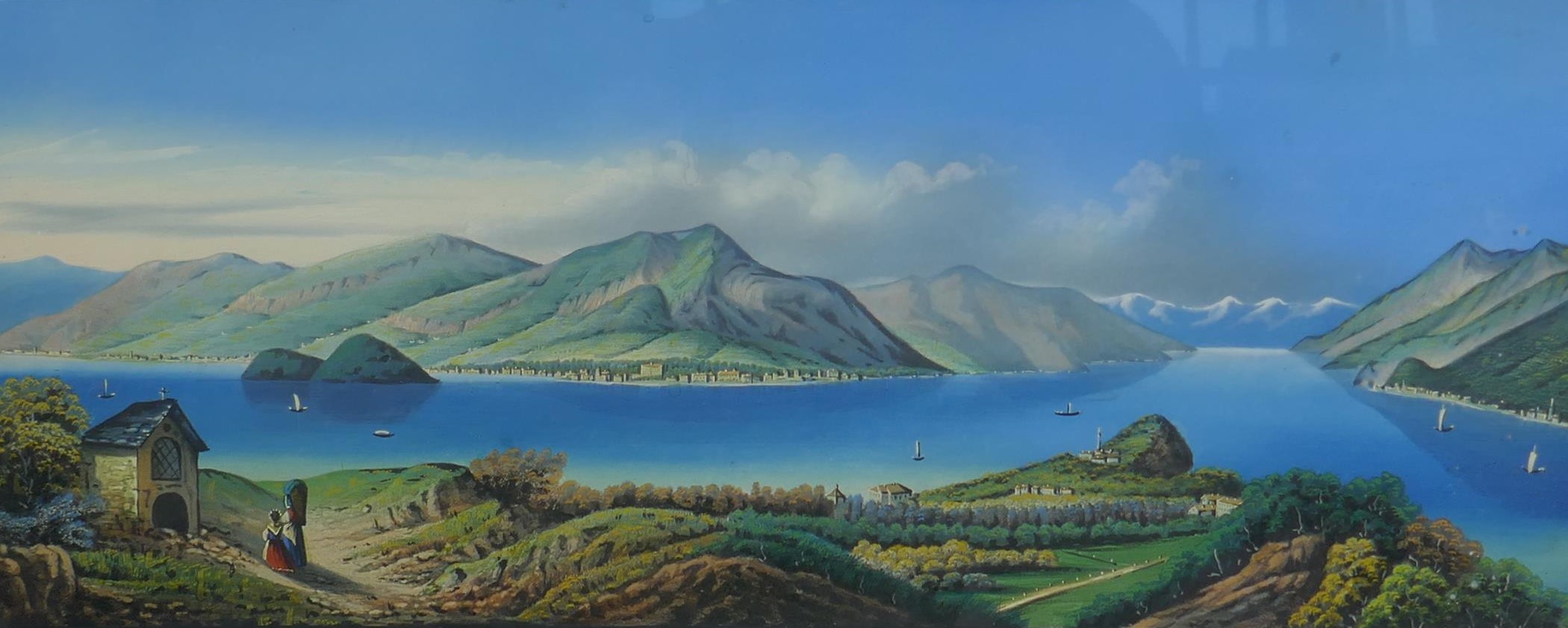Lake Como, C19th/C20th, landscape, gouache, 49 x 19cm