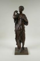 A Grand Tour style bronze of a Greco-Roman woman, Diana of Gabii, after Praxiteles, 55cm high