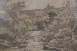 An C19th lithograph, landscape with horse and rider, labelled verso At Midhurst, 20 x 12cm, and