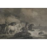 After George Morland, (British, 1763-1804), Bathing Horses, engraved by W. Ward and published by