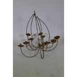 A wrought iron branch candle chandelier, 80cm drop, AF