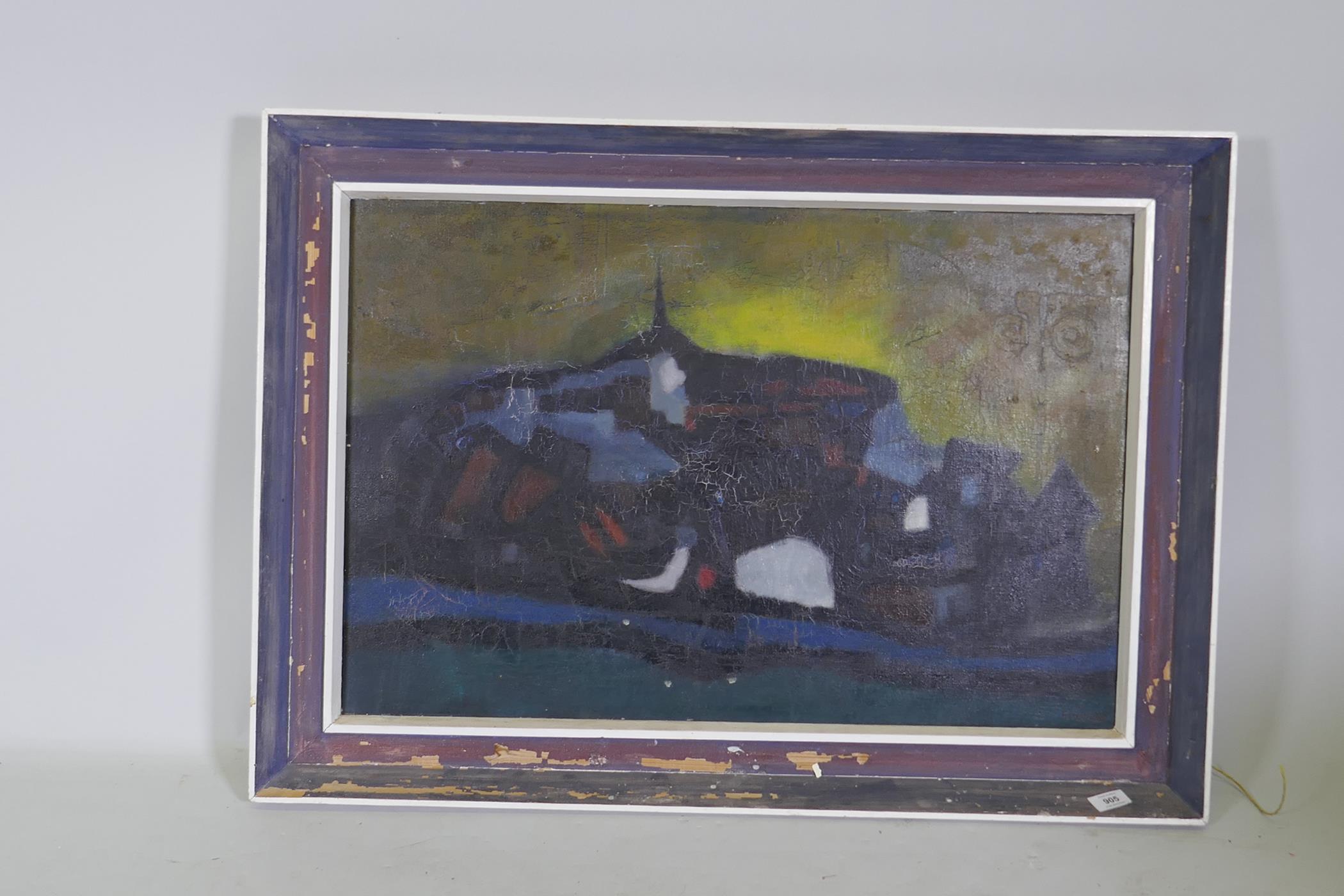 Henry Haig, A.R.C.A., stained glass artist, abstract landscape, signed H. Haig, 1956, oil on canvas, - Image 2 of 4