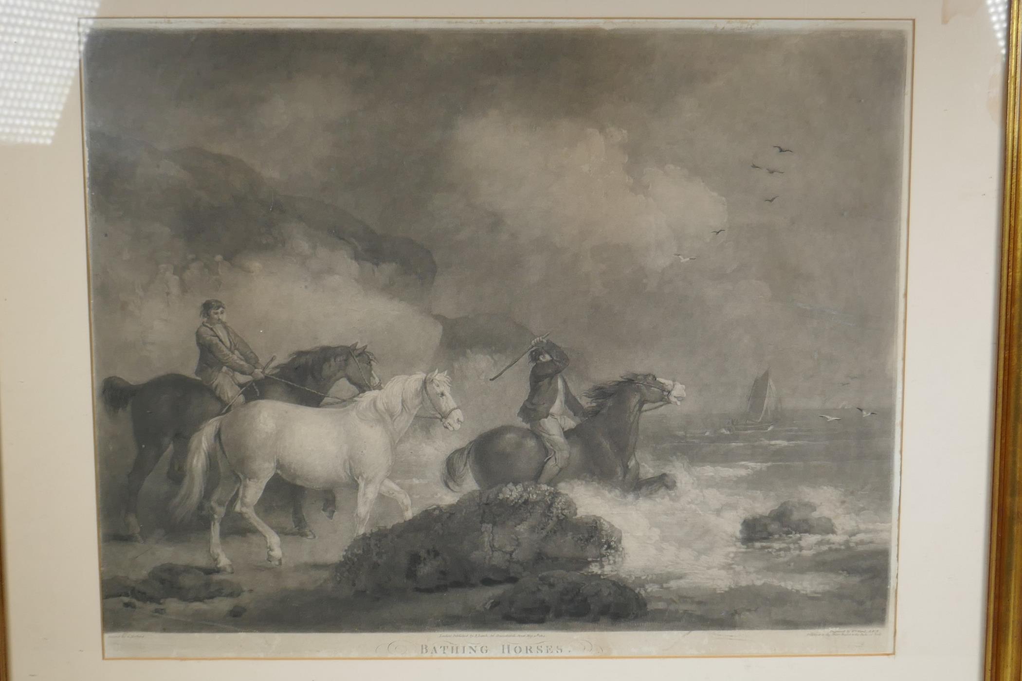 After George Morland, (British, 1763-1804), Bathing Horses, engraved by W. Ward and published by - Image 2 of 7