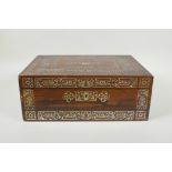 A C19th rosewood and abalone inlaid jewellery/correspondence box, 33 x 24cm