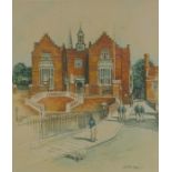 Adrian Hill (British, 1895-1977), Harrow School, pencil signed aquatint, 29 x 33cm