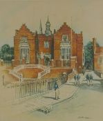 Adrian Hill (British, 1895-1977), Harrow School, pencil signed aquatint, 29 x 33cm