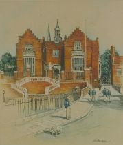 Adrian Hill (British, 1895-1977), Harrow School, pencil signed aquatint, 29 x 33cm