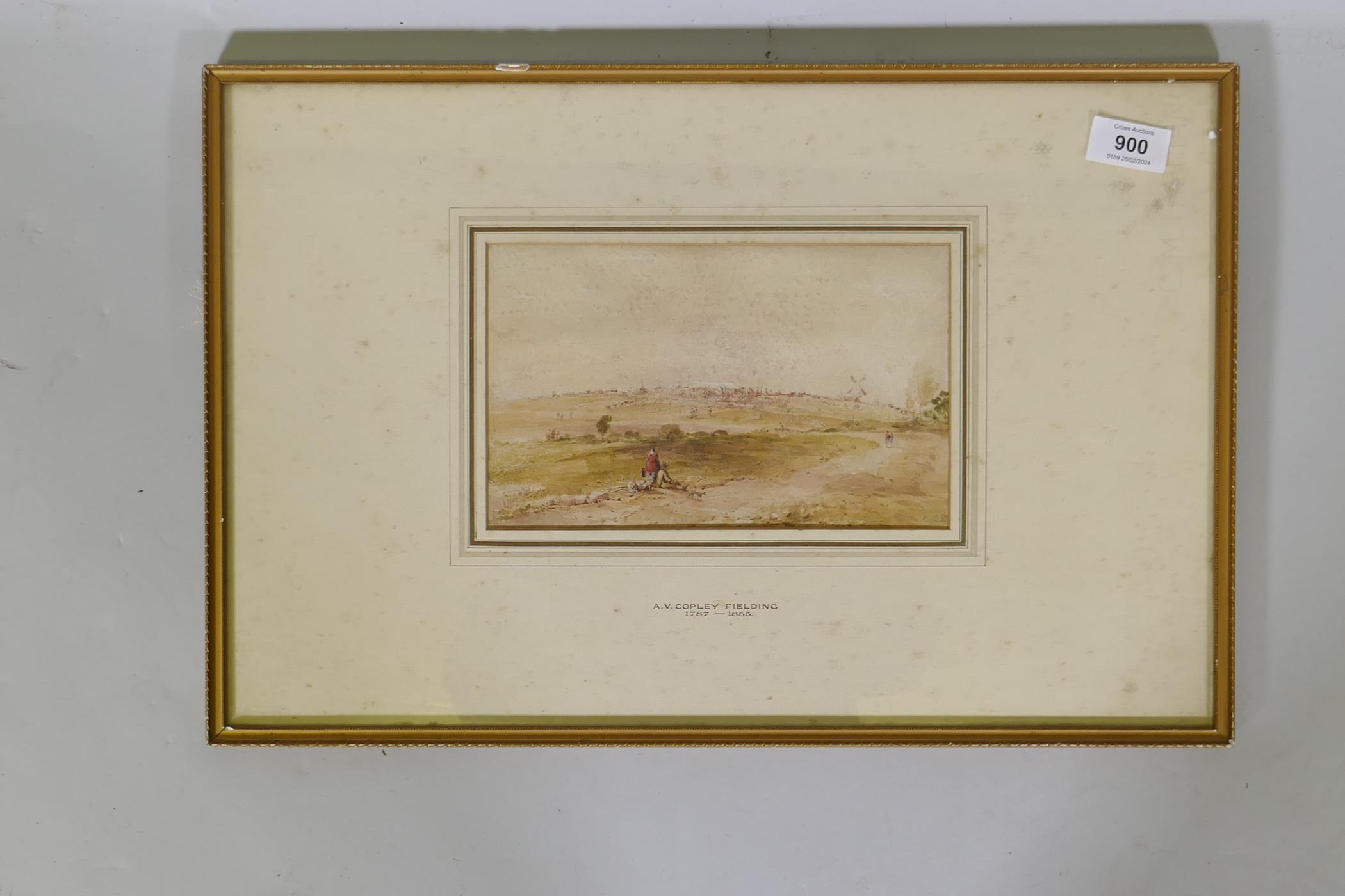 Copley Fielding, landscape with marquees and livestock, signed with a monogram, watercolour, 22 x - Image 2 of 3