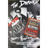 The Damned, Young Hot Loud and Stiff, reproduction poster, 44 x 61cm, and two punk flyers for The