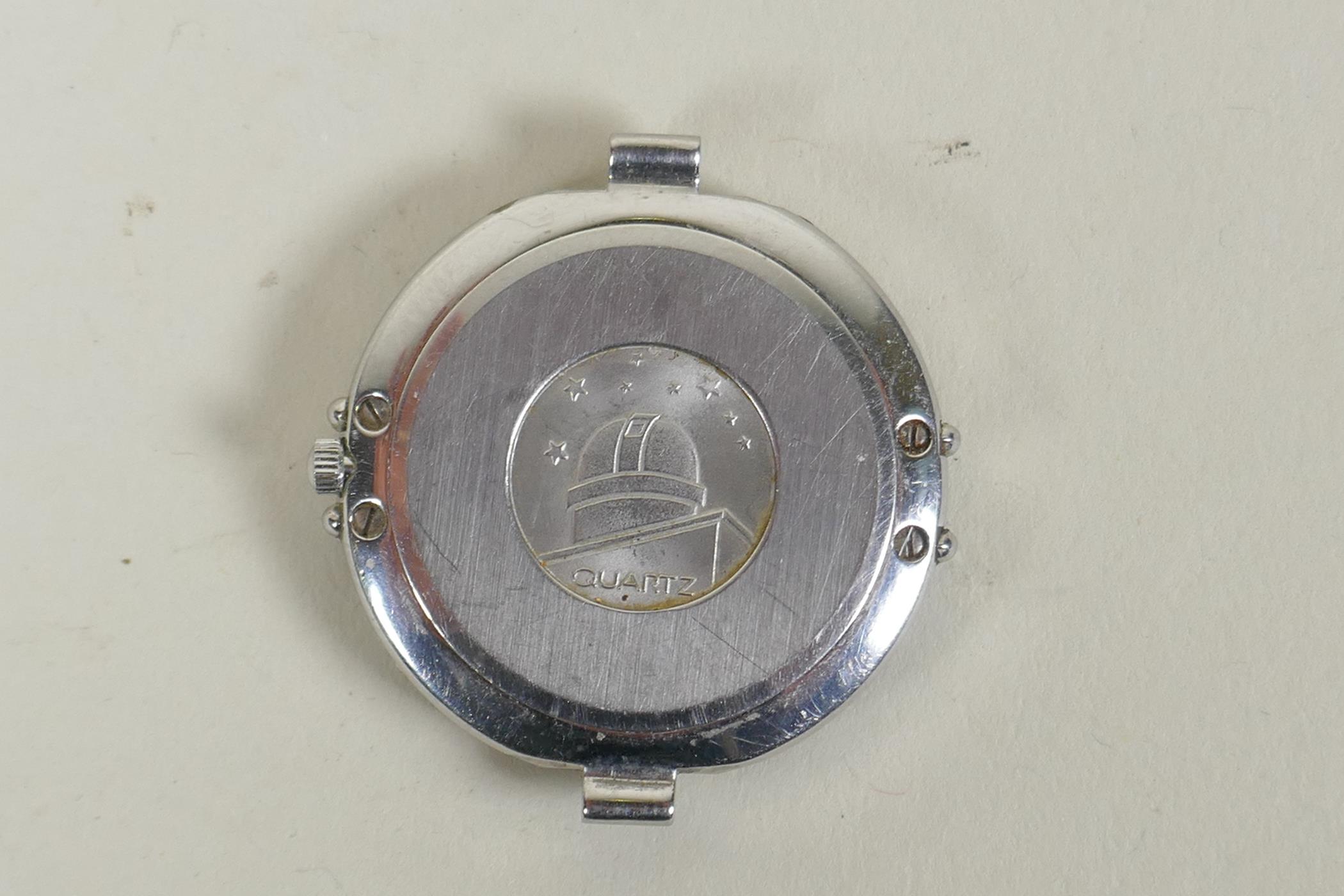 An Omega stainless steel constellation chronometer day date wrist watch, lacks strap, with yellow - Image 2 of 4