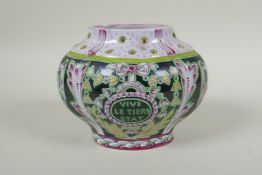 A C19th French faience pot pouri emblazoned with a political slogan Vive le Tiers Etat, marked M.