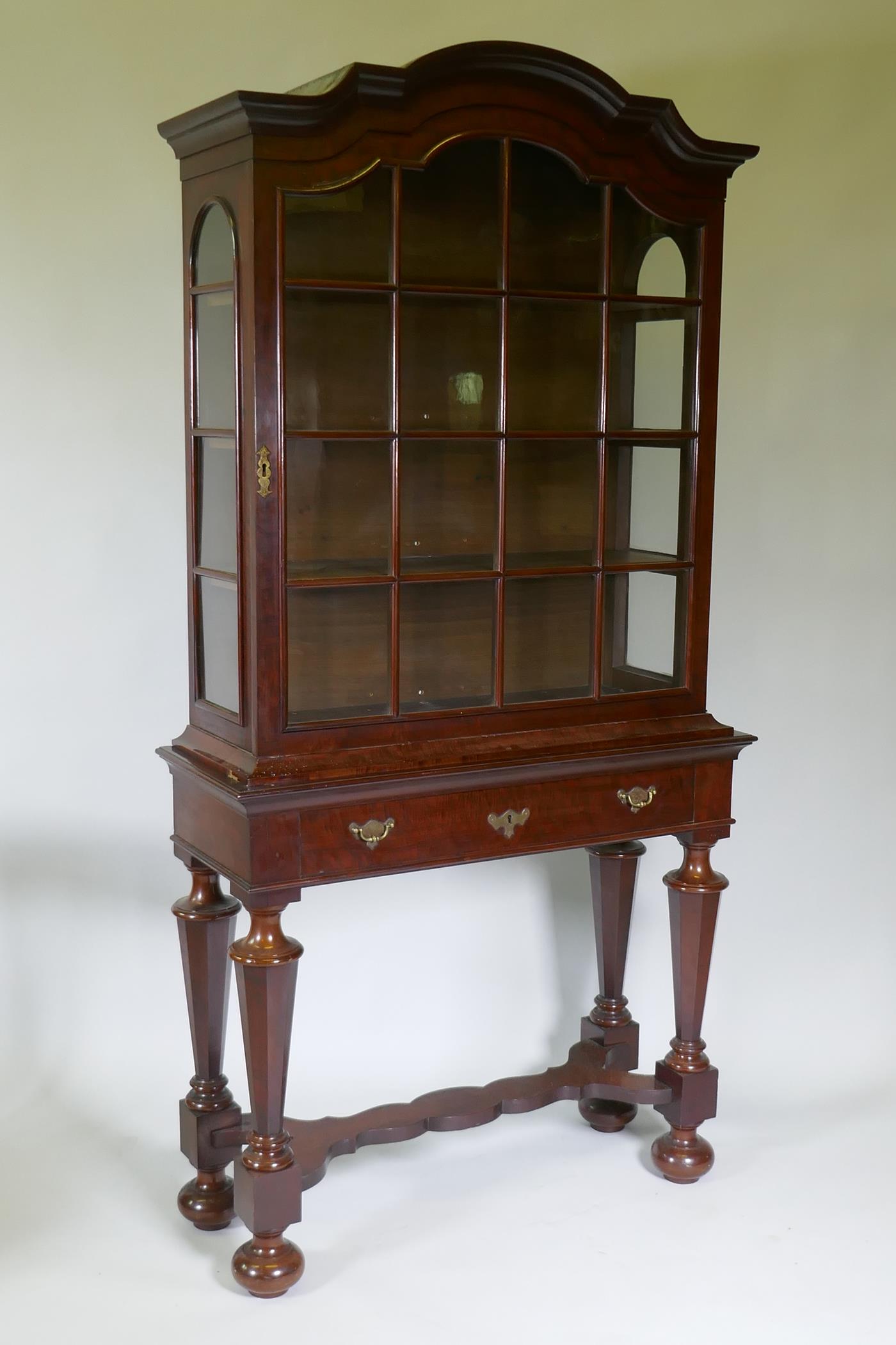 A C19th Dutch mahogany dome topped glazed display cabinet, with single door on a base with one - Image 3 of 8