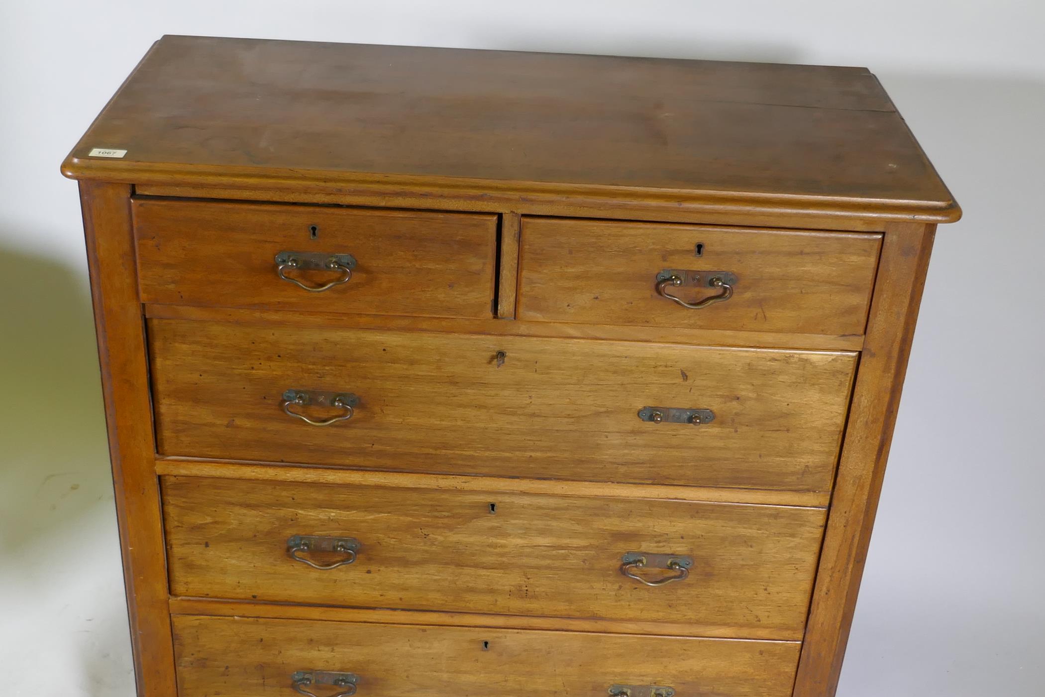 A Victorian walnut chest of two over three drawers with moulded fronts, 102 x 49 x 99cm, raised on a - Image 2 of 5