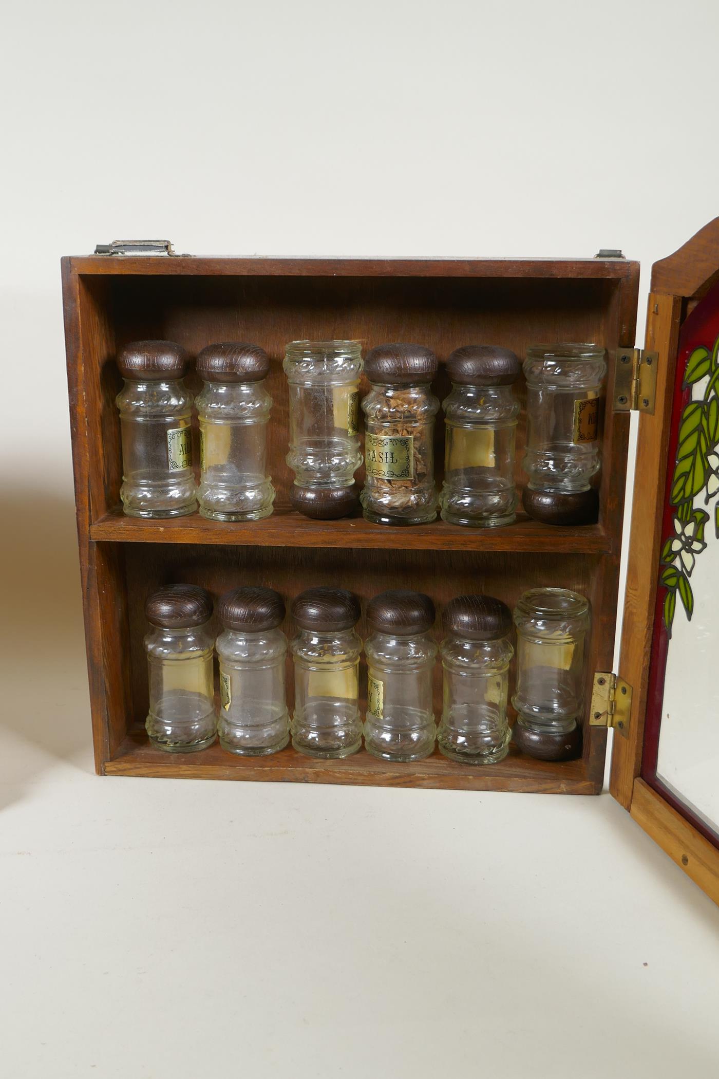 A painted and distressed wood jewellery chest with metal straps, and a hanging glass fronted spice - Image 4 of 4