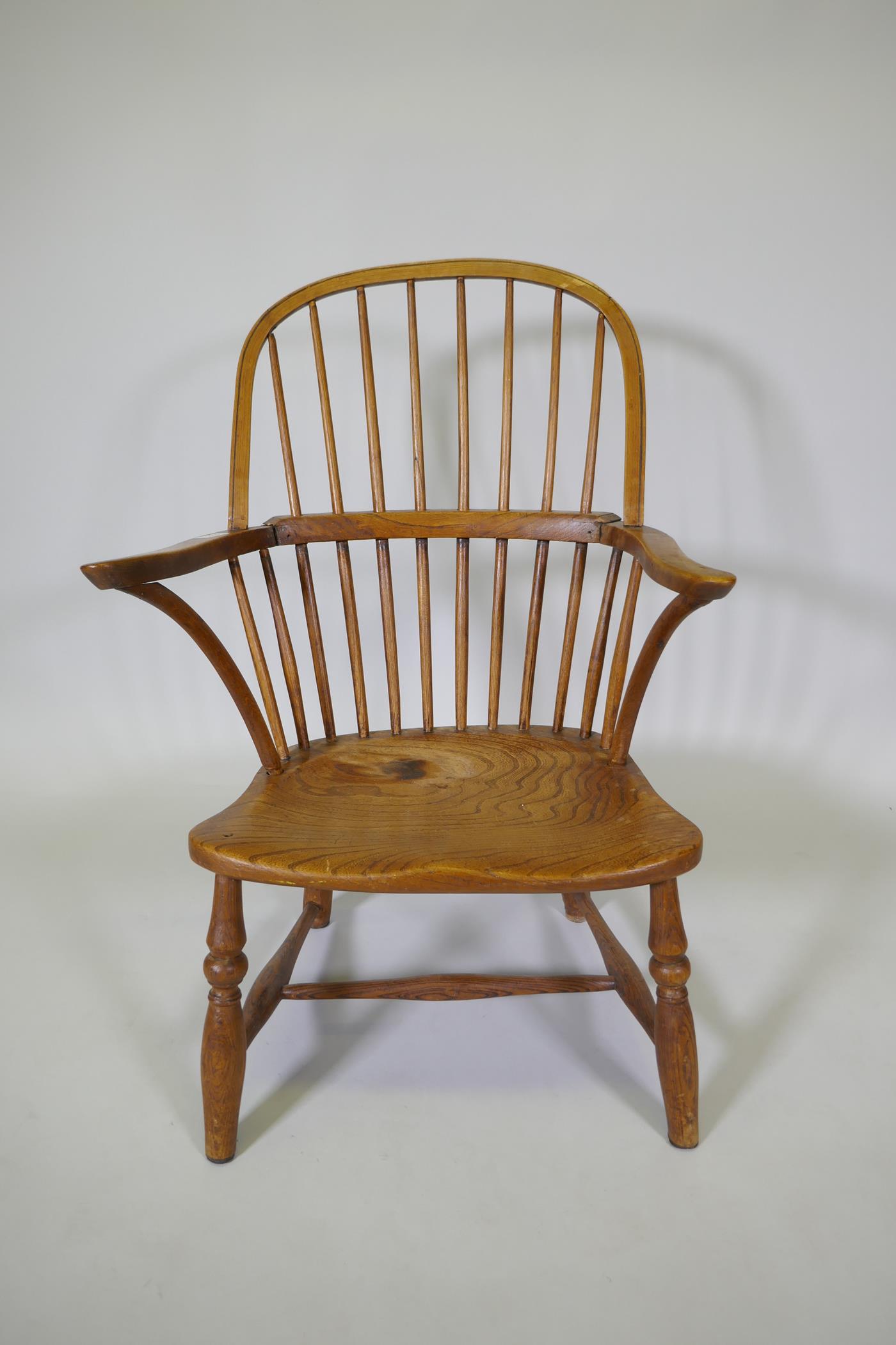 A C19th Windsor hoop back armchair with elm seat, reduced, 86cm high - Image 2 of 6