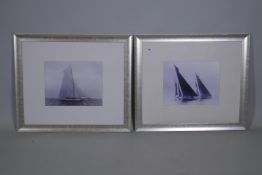 A pair of photo lithographic prints of J Class yachts under sail, 34 x 27cm