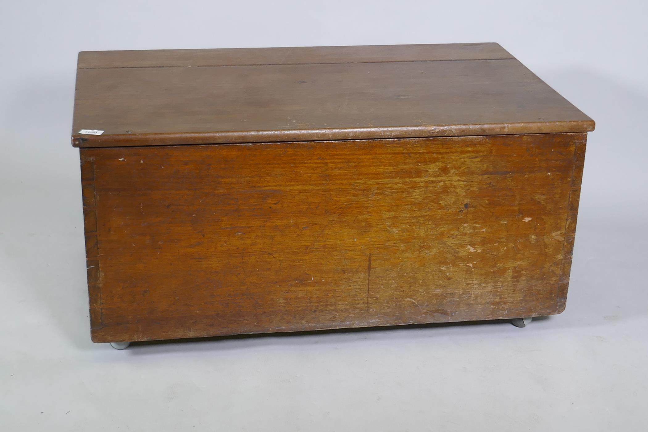 A C19th mahogany blanket box with lift up top, 94cm x 56cm x 41cm - Image 2 of 3