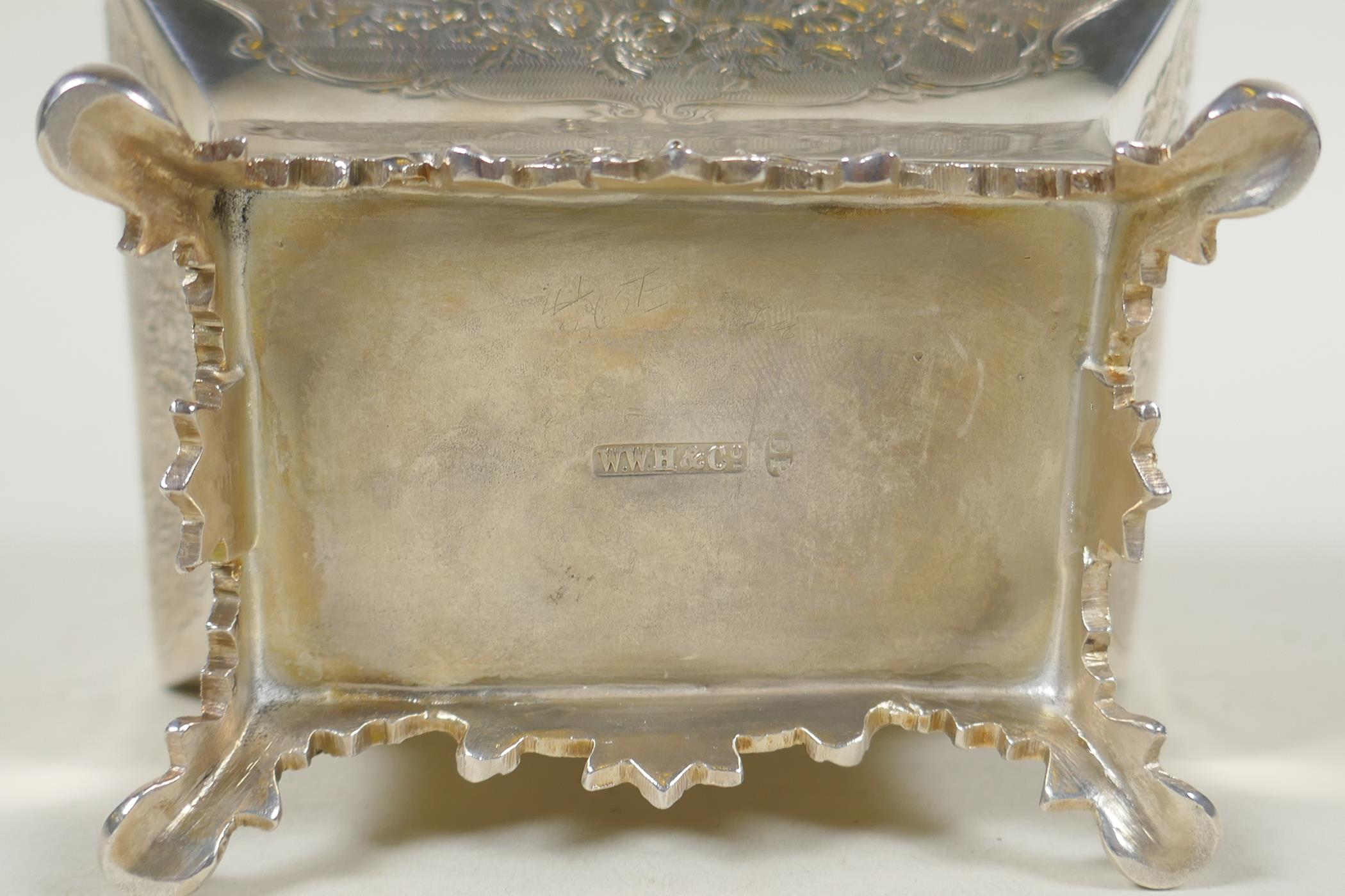 An antique silver plated tea caddy by W.W. Harrison & Co of Sheffield, 11cm high - Image 6 of 7