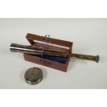 A boxed reproduction 'W. Ottway & Co' brass three draw telescope, and a reproduction brass Marine