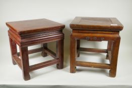 A Chinese elm occasional table and another similar hardwood occasional table, 34 x 34cm, 37cm high