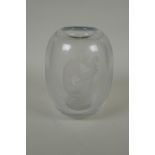 An Art Deco glass vase with etched intaglio mother and child, possibly Vicke Lindstrand for