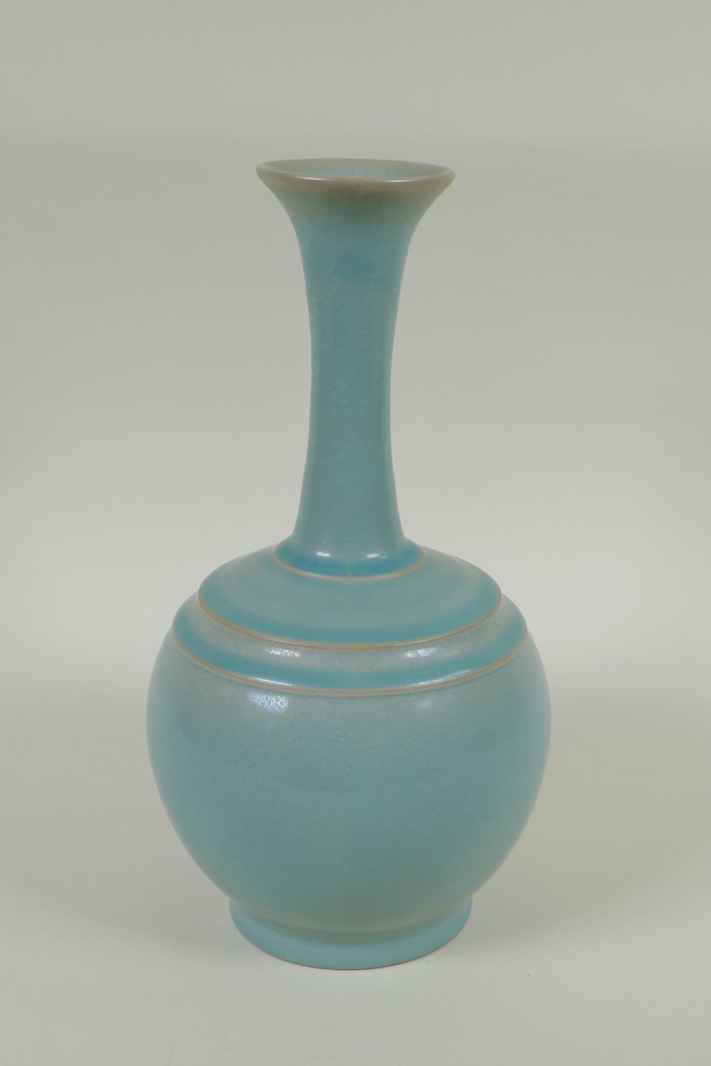 A Chinese crackle glazed ru ware style vase, 27cm high - Image 2 of 4