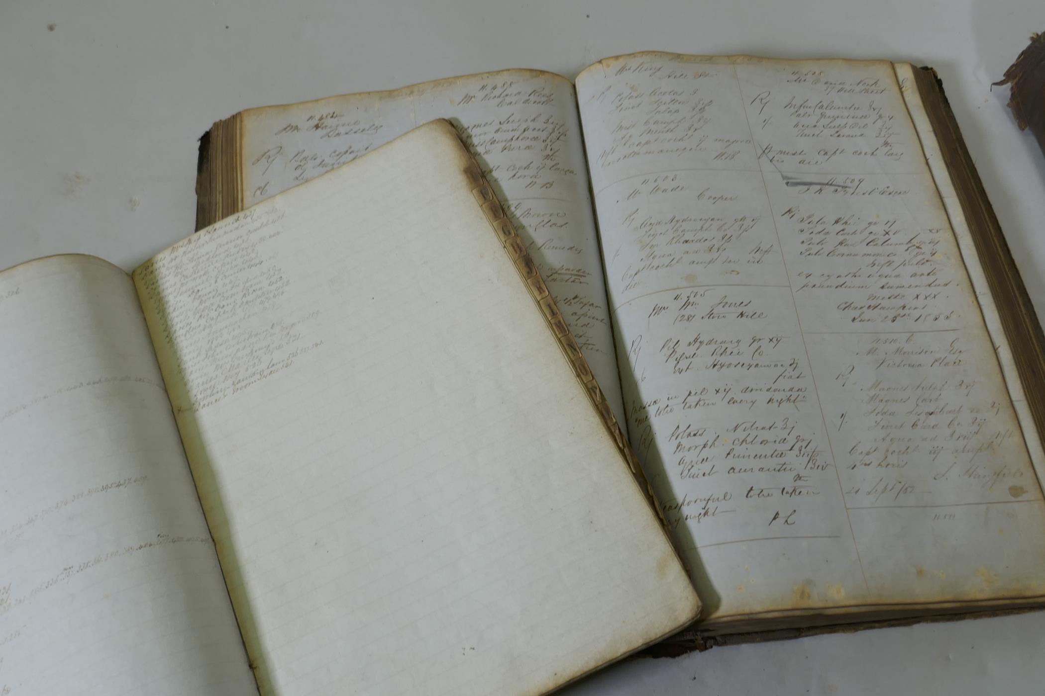 Two handwritten ledgers containing names and prescriptions, one 1850s, the other early 1900s, from - Image 2 of 5