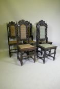 A set of five Jacobean style carved oak highback chairs