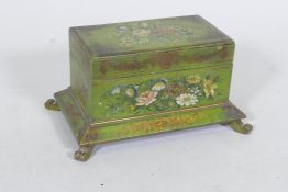 A C19th jewellery box with painted and parcel gilt decoration, fitted with a small drawer, 21 x 13 x