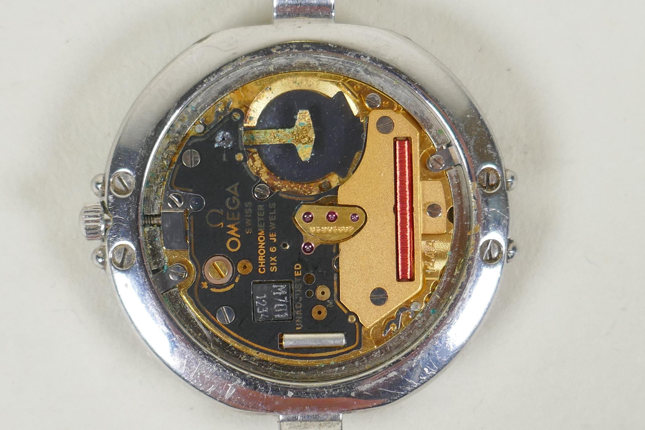 An Omega stainless steel constellation chronometer day date wrist watch, lacks strap, with yellow - Image 3 of 4