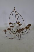 A wrought iron branch candle chandelier, 80cm drop, AF