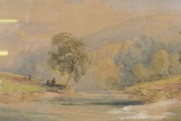 Richard Principal Leitch, landscape with figures under the shade of a tree, signed and dated 1876,