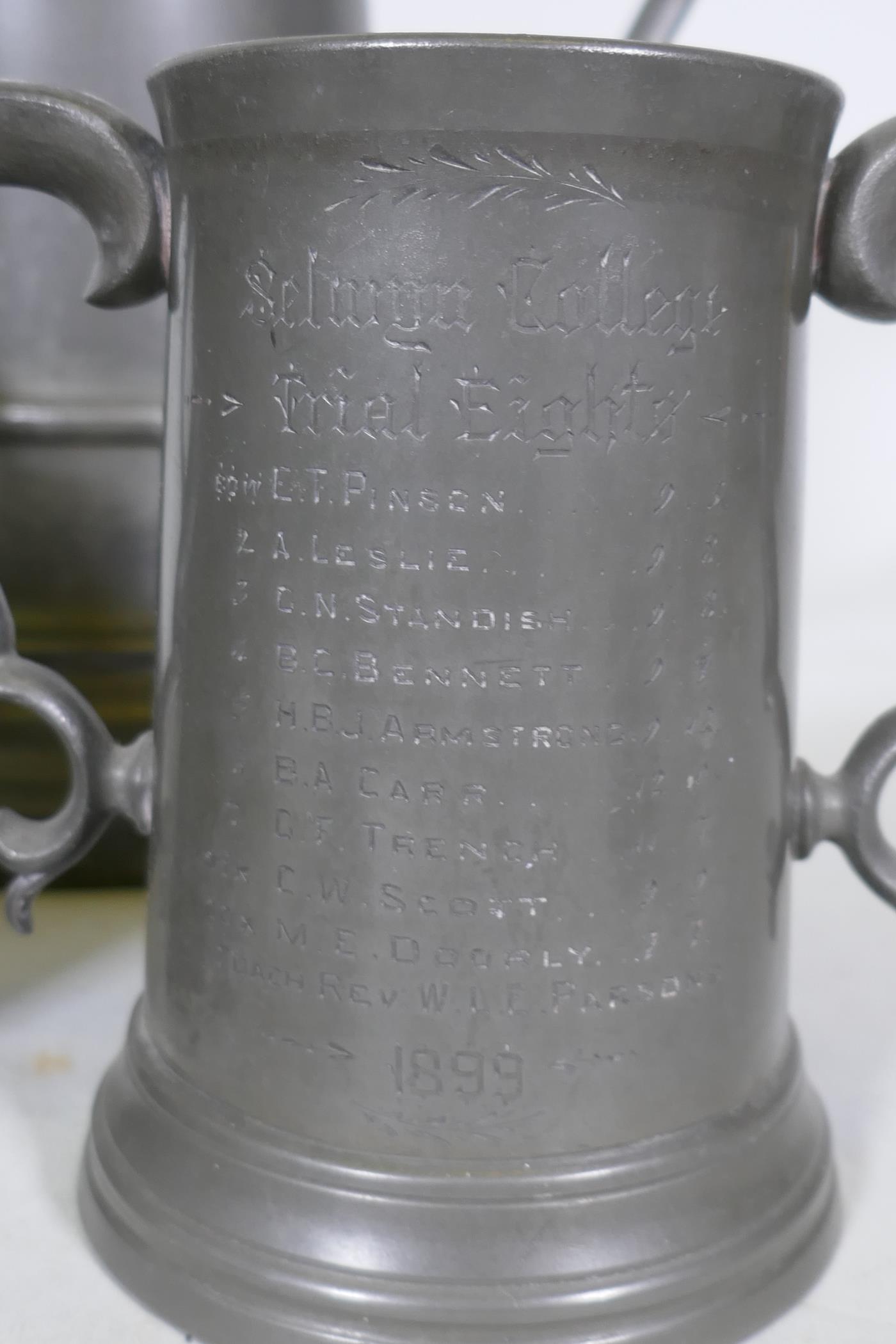 A Victorian pewter rowing trophy, Scratch Eight, 1st Division, November 29, 1862; Selwyn College, - Image 6 of 8