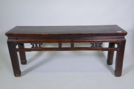 A Chinese hardwood bench, 115 x 32cm, 50cm high