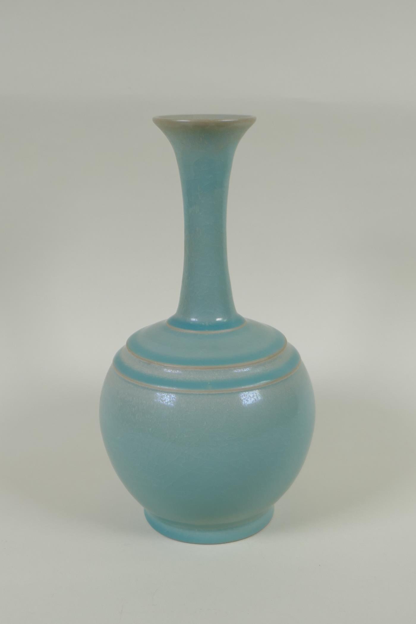 A Chinese crackle glazed ru ware style vase, 27cm high - Image 3 of 4