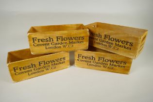 Four wooden 'Covent Garden Flower Market' planting trays. 29 x 13c,