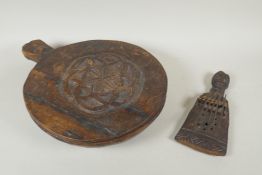 An African antique carved hardwood Kalimba in the form of a figure, together with an Indian carved
